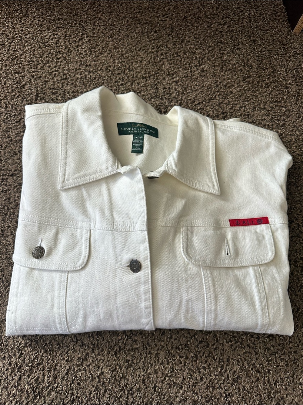 Ralph Lauren White Denim Trucker Jacket with Red Accent - Picture 8 of 8